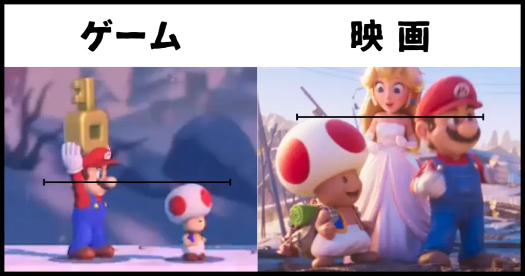 キノピオとマリオの身長を比較