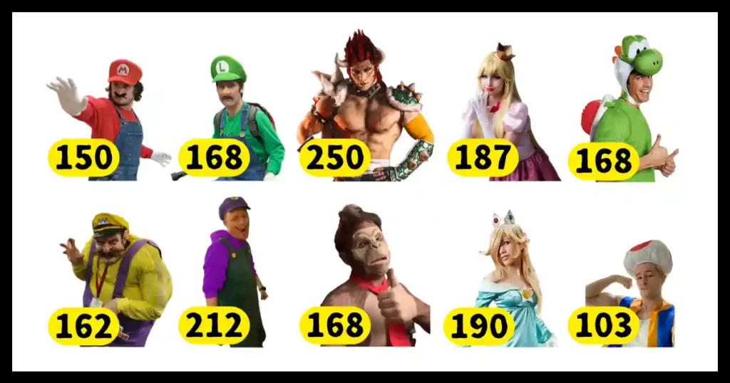 マリオキャラクター達の身長